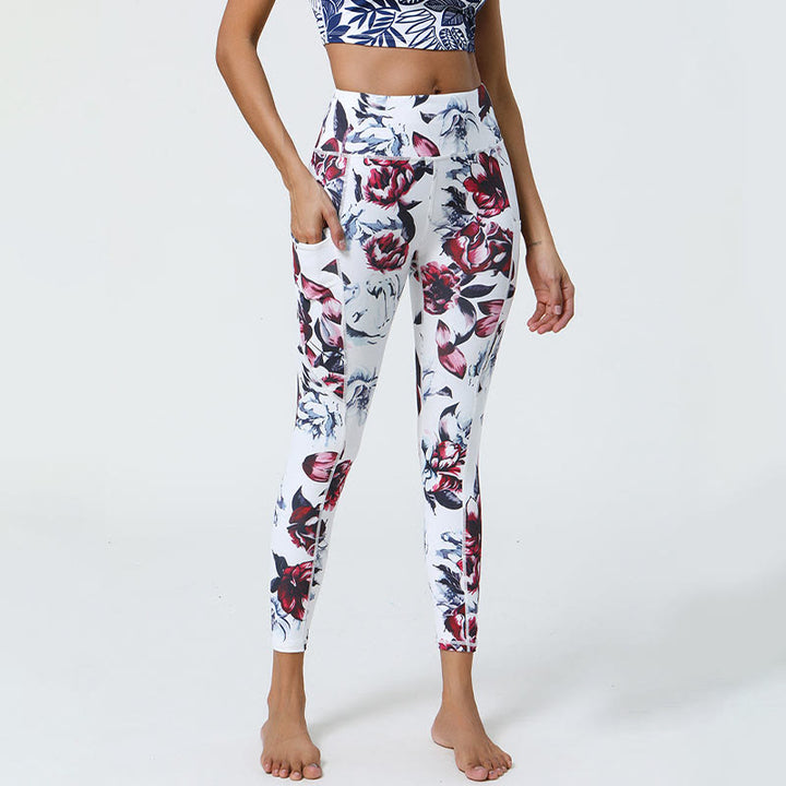 Buddha Stones Różane Linie Tygrys Panterka Nadruk Sport Fitness Wysoki Stan Legginsy Damskie Spodnie Do Jogi Z Kieszeniami