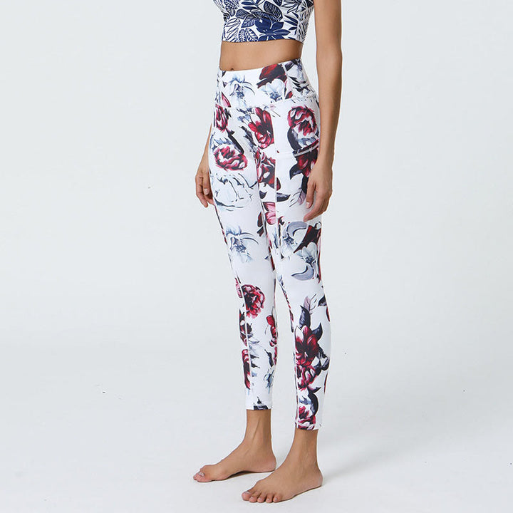 Buddha Stones Różane Linie Tygrys Panterka Nadruk Sport Fitness Wysoki Stan Legginsy Damskie Spodnie Do Jogi Z Kieszeniami