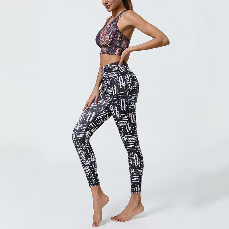Buddha Stones Różane Linie Tygrys Panterka Nadruk Sport Fitness Wysoki Stan Legginsy Damskie Spodnie Do Jogi Z Kieszeniami