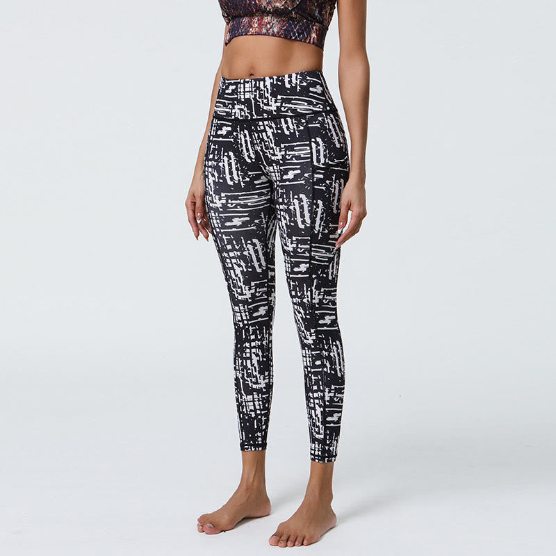 Buddha Stones Różane Linie Tygrys Panterka Nadruk Sport Fitness Wysoki Stan Legginsy Damskie Spodnie Do Jogi Z Kieszeniami