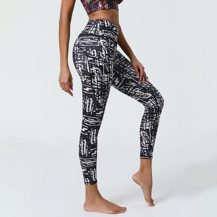 Buddha Stones Różane Linie Tygrys Panterka Nadruk Sport Fitness Wysoki Stan Legginsy Damskie Spodnie Do Jogi Z Kieszeniami