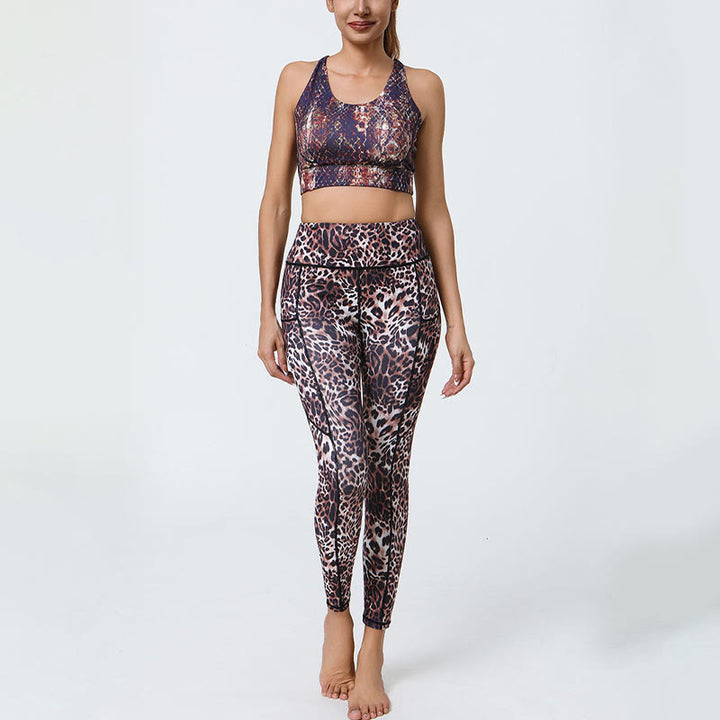 Buddha Stones Różane Linie Tygrys Panterka Nadruk Sport Fitness Wysoki Stan Legginsy Damskie Spodnie Do Jogi Z Kieszeniami
