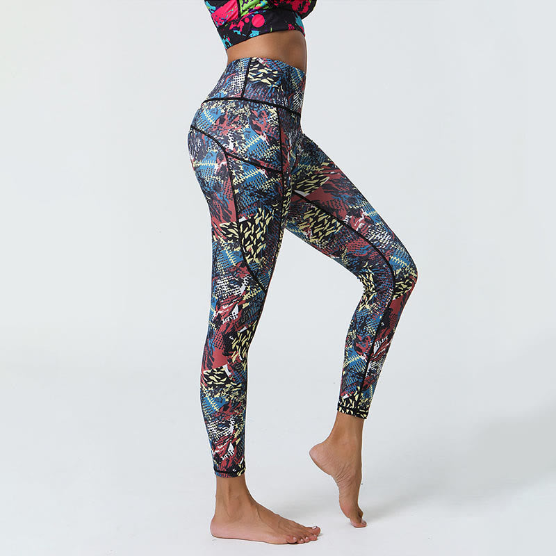 Buddha Stones Różane Linie Tygrys Panterka Nadruk Sport Fitness Wysoki Stan Legginsy Damskie Spodnie Do Jogi Z Kieszeniami