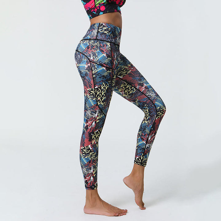 Buddha Stones Różane Linie Tygrys Panterka Nadruk Sport Fitness Wysoki Stan Legginsy Damskie Spodnie Do Jogi Z Kieszeniami