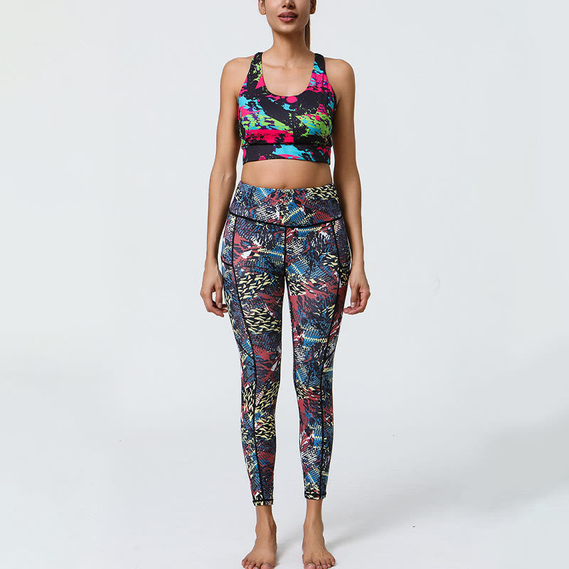 Buddha Stones Różane Linie Tygrys Panterka Nadruk Sport Fitness Wysoki Stan Legginsy Damskie Spodnie Do Jogi Z Kieszeniami