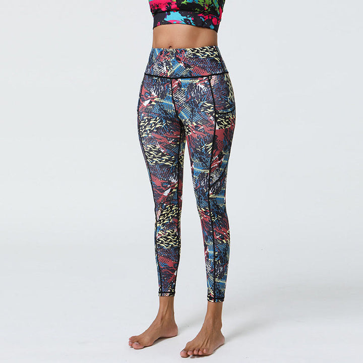 Buddha Stones Różane Linie Tygrys Panterka Nadruk Sport Fitness Wysoki Stan Legginsy Damskie Spodnie Do Jogi Z Kieszeniami