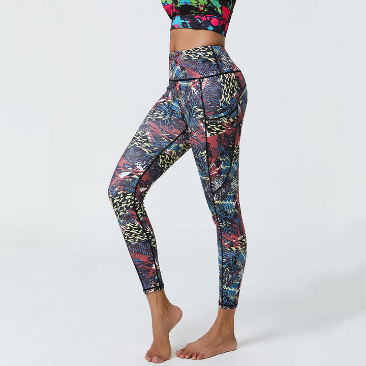 Buddha Stones Różane Linie Tygrys Panterka Nadruk Sport Fitness Wysoki Stan Legginsy Damskie Spodnie Do Jogi Z Kieszeniami