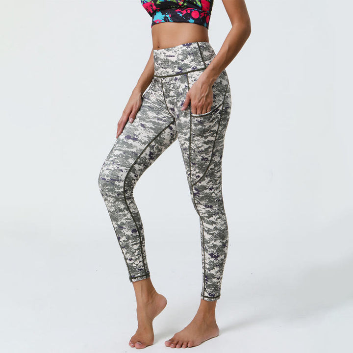 Buddha Stones Różane Linie Tygrys Panterka Nadruk Sport Fitness Wysoki Stan Legginsy Damskie Spodnie Do Jogi Z Kieszeniami