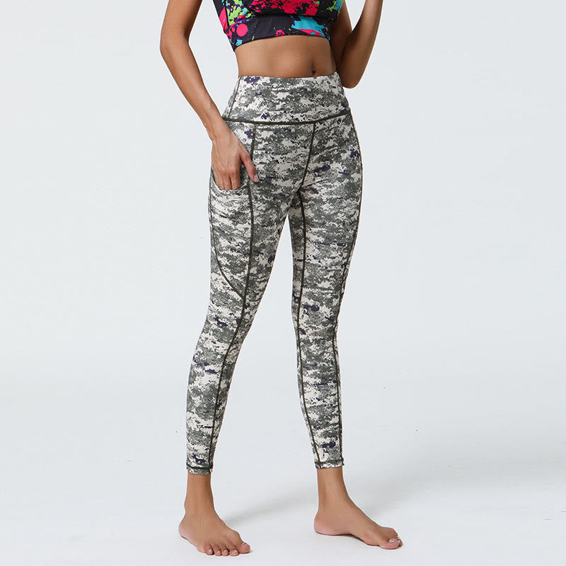Buddha Stones Różane Linie Tygrys Panterka Nadruk Sport Fitness Wysoki Stan Legginsy Damskie Spodnie Do Jogi Z Kieszeniami