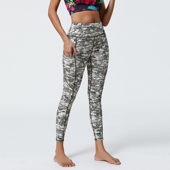 Buddha Stones Różane Linie Tygrys Panterka Nadruk Sport Fitness Wysoki Stan Legginsy Damskie Spodnie Do Jogi Z Kieszeniami