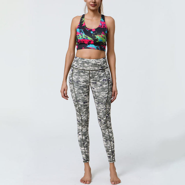 Buddha Stones Różane Linie Tygrys Panterka Nadruk Sport Fitness Wysoki Stan Legginsy Damskie Spodnie Do Jogi Z Kieszeniami