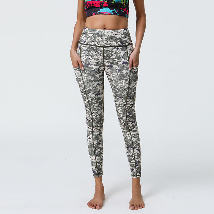 Buddha Stones Różane Linie Tygrys Panterka Nadruk Sport Fitness Wysoki Stan Legginsy Damskie Spodnie Do Jogi Z Kieszeniami
