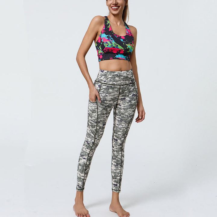 Buddha Stones Różane Linie Tygrys Panterka Nadruk Sport Fitness Wysoki Stan Legginsy Damskie Spodnie Do Jogi Z Kieszeniami