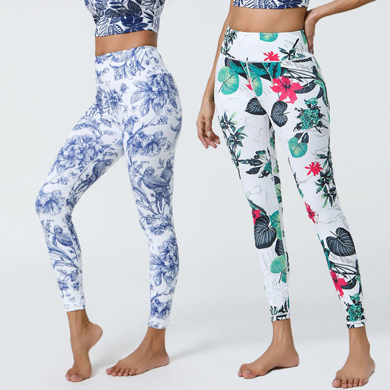 Buddha Stones Kwiaty Liście Mniszki lekarskie Ananasy Nadruk Sport Fitness Wysoki Stan Legginsy Damskie Spodnie do Jogi - image 0