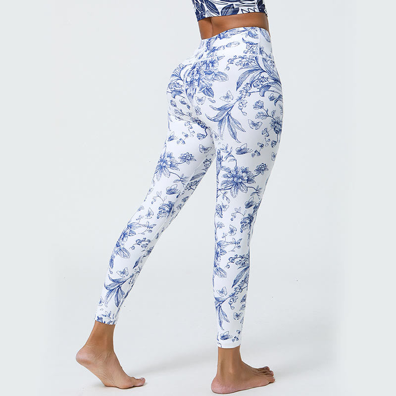 Buddha Stones Kwiaty Liście Mniszki lekarskie Ananasy Nadruk Sport Fitness Wysoki Stan Legginsy Damskie Spodnie do Jogi