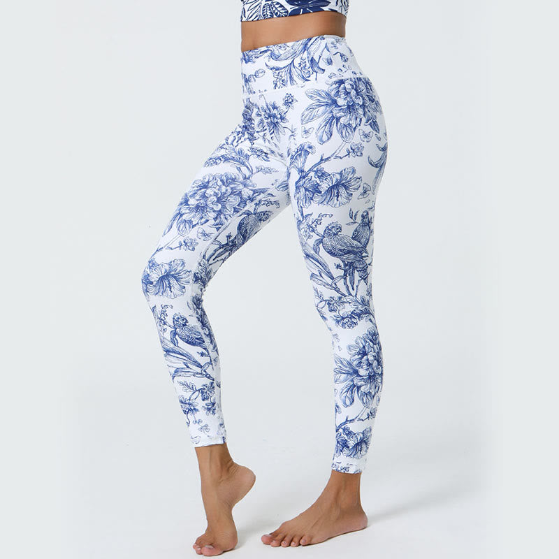 Buddha Stones Kwiaty Liście Mniszki lekarskie Ananasy Nadruk Sport Fitness Wysoki Stan Legginsy Damskie Spodnie do Jogi - image 4
