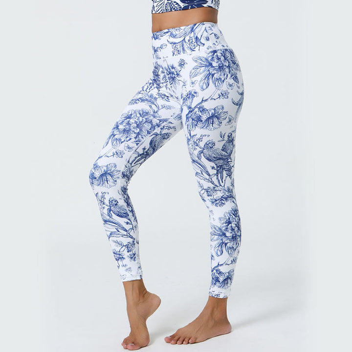 Buddha Stones Kwiaty Liście Mniszki lekarskie Ananasy Nadruk Sport Fitness Wysoki Stan Legginsy Damskie Spodnie do Jogi - image 4