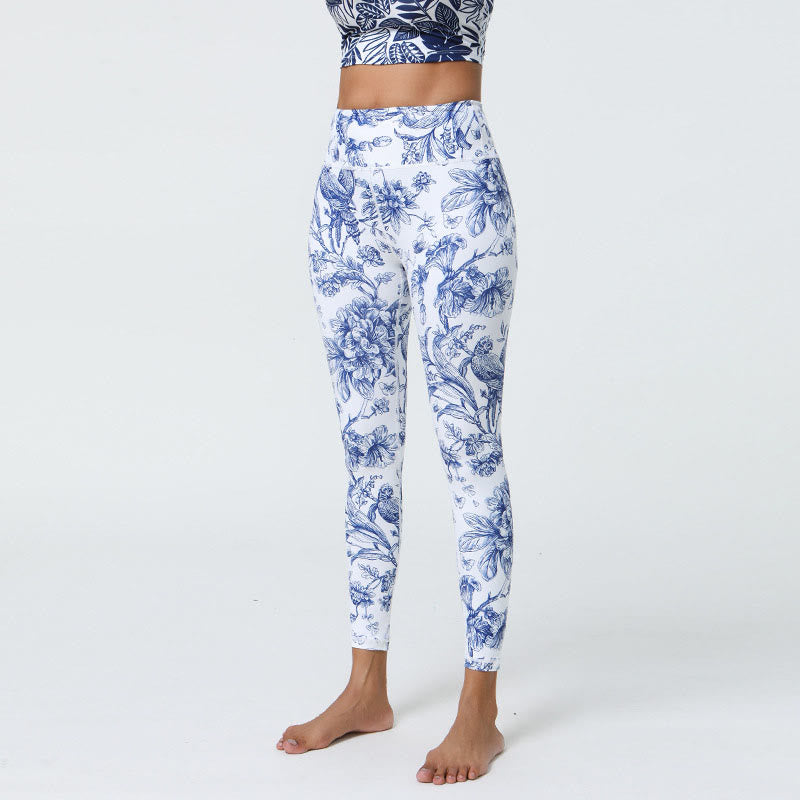 Buddha Stones Kwiaty Liście Mniszki lekarskie Ananasy Nadruk Sport Fitness Wysoki Stan Legginsy Damskie Spodnie do Jogi
