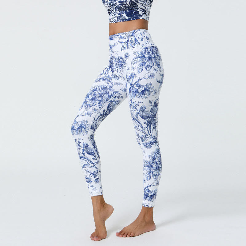 Buddha Stones Kwiaty Liście Mniszki lekarskie Ananasy Nadruk Sport Fitness Wysoki Stan Legginsy Damskie Spodnie do Jogi - image 3