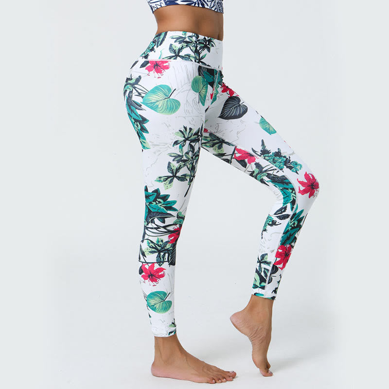 Buddha Stones Kwiaty Liście Mniszki lekarskie Ananasy Nadruk Sport Fitness Wysoki Stan Legginsy Damskie Spodnie do Jogi