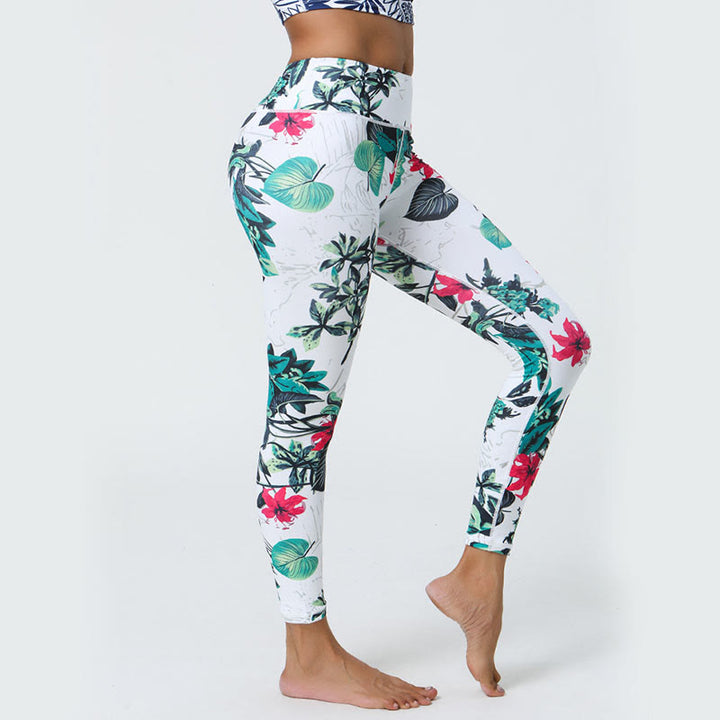 Buddha Stones Kwiaty Liście Mniszki lekarskie Ananasy Nadruk Sport Fitness Wysoki Stan Legginsy Damskie Spodnie do Jogi