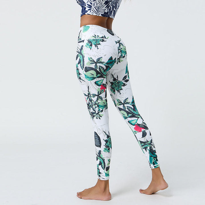 Buddha Stones Kwiaty Liście Mniszki lekarskie Ananasy Nadruk Sport Fitness Wysoki Stan Legginsy Damskie Spodnie do Jogi - image 10