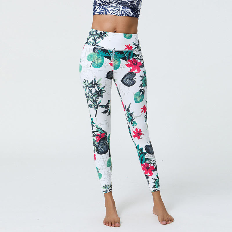 Buddha Stones Kwiaty Liście Mniszki lekarskie Ananasy Nadruk Sport Fitness Wysoki Stan Legginsy Damskie Spodnie do Jogi