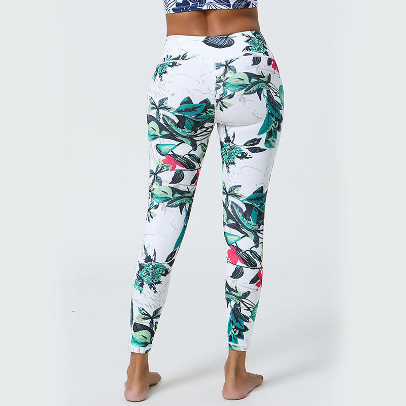 Buddha Stones Kwiaty Liście Mniszki lekarskie Ananasy Nadruk Sport Fitness Wysoki Stan Legginsy Damskie Spodnie do Jogi