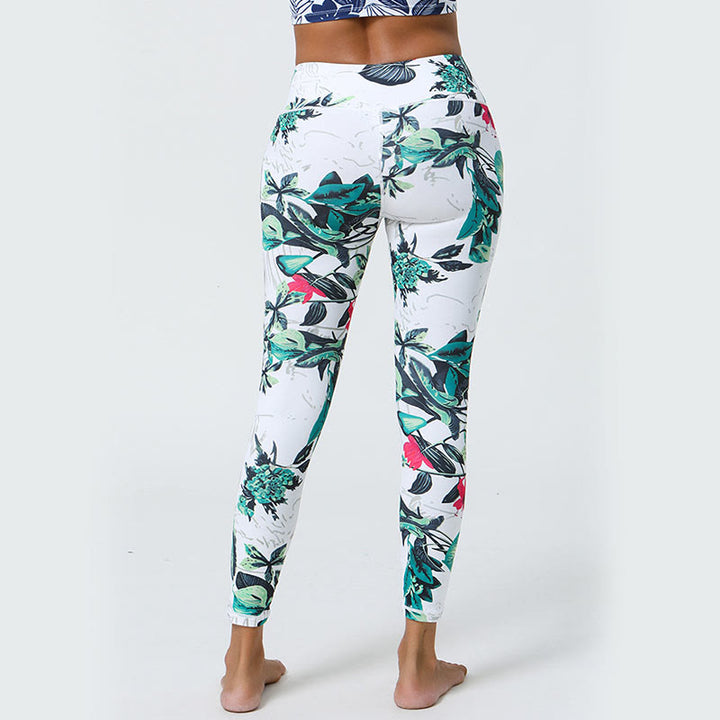 Buddha Stones Kwiaty Liście Mniszki lekarskie Ananasy Nadruk Sport Fitness Wysoki Stan Legginsy Damskie Spodnie do Jogi