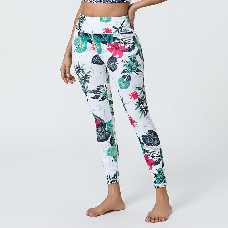 Buddha Stones Kwiaty Liście Mniszki lekarskie Ananasy Nadruk Sport Fitness Wysoki Stan Legginsy Damskie Spodnie do Jogi