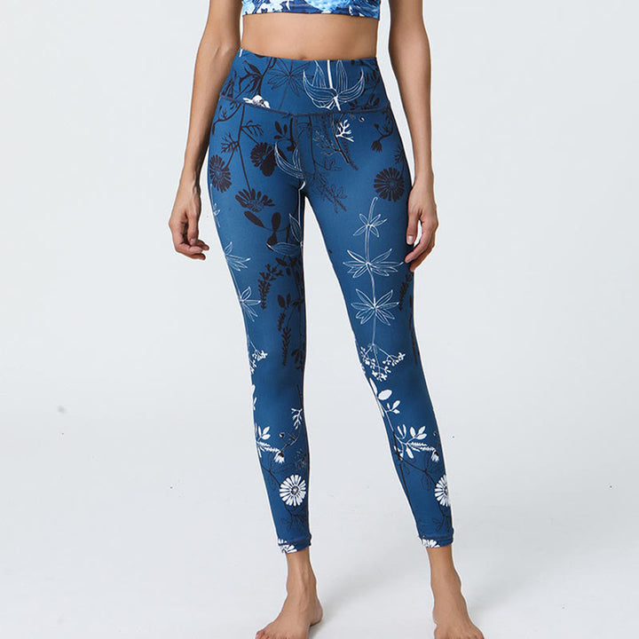 Buddha Stones Kwiaty Liście Mniszki lekarskie Ananasy Nadruk Sport Fitness Wysoki Stan Legginsy Damskie Spodnie do Jogi - Ciemnoniebieskie mniszki lekarskie - US12, UK/AU16, EU44 (XL) - image 13