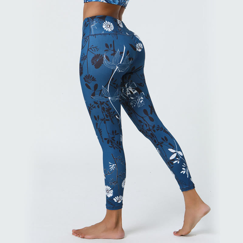 Buddha Stones Kwiaty Liście Mniszki lekarskie Ananasy Nadruk Sport Fitness Wysoki Stan Legginsy Damskie Spodnie do Jogi