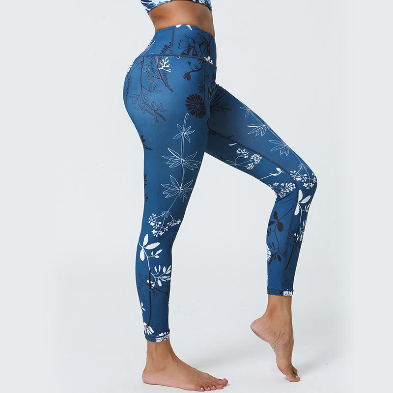 Buddha Stones Kwiaty Liście Mniszki lekarskie Ananasy Nadruk Sport Fitness Wysoki Stan Legginsy Damskie Spodnie do Jogi