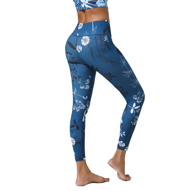 Buddha Stones Kwiaty Liście Mniszki lekarskie Ananasy Nadruk Sport Fitness Wysoki Stan Legginsy Damskie Spodnie do Jogi