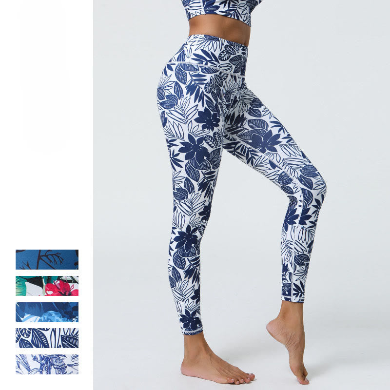 Buddha Stones Kwiaty Liście Mniszki lekarskie Ananasy Nadruk Sport Fitness Wysoki Stan Legginsy Damskie Spodnie do Jogi