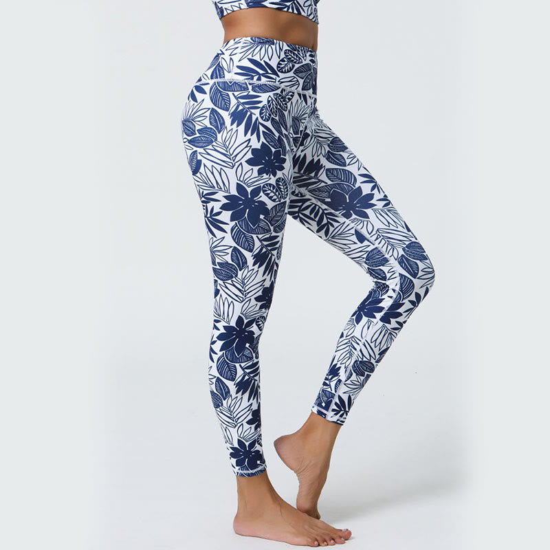 Buddha Stones Kwiaty Liście Mniszki lekarskie Ananasy Nadruk Sport Fitness Wysoki Stan Legginsy Damskie Spodnie do Jogi
