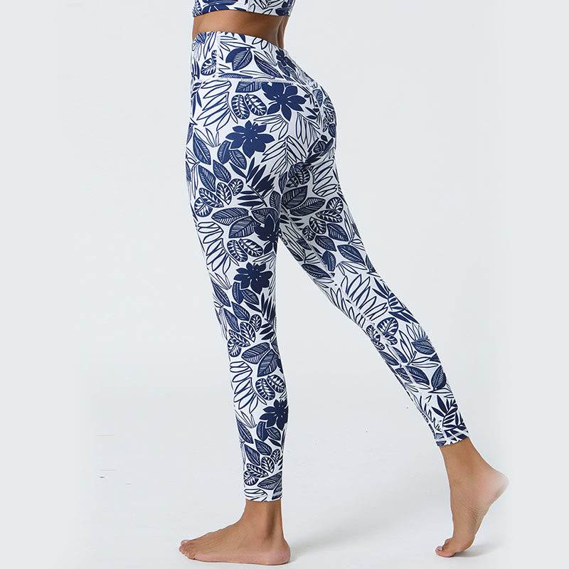 Buddha Stones Kwiaty Liście Mniszki lekarskie Ananasy Nadruk Sport Fitness Wysoki Stan Legginsy Damskie Spodnie do Jogi