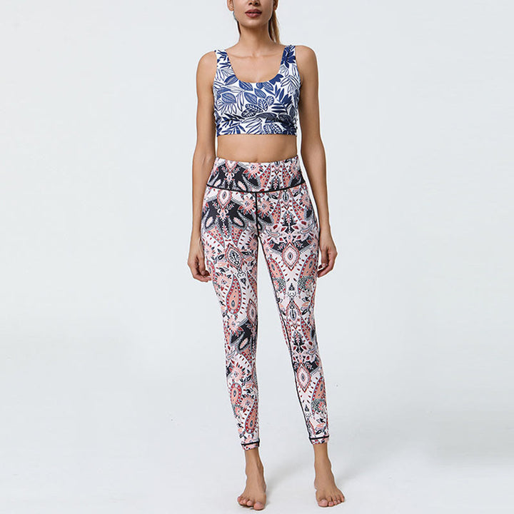 Buddha Stones, kwiaty, pióra, słońce, księżyc, nadruk, spodnie sportowe, fitness, joga, legginsy z wysokim stanem, damskie - image 26