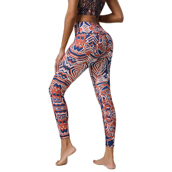 Buddha Stones Kwiaty Pióra Słońce Księżyc Nadruk Sport Fitness Joga Wysoki Stan Legginsy Damskie Spodnie