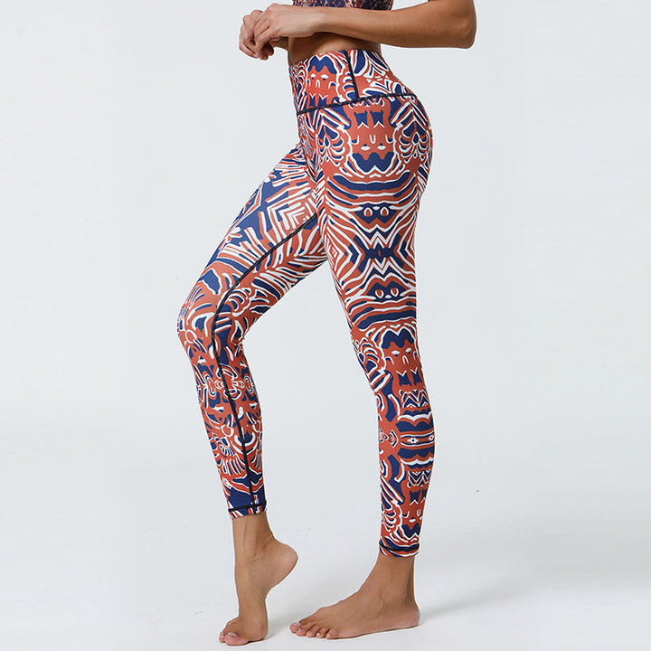 Buddha Stones Kwiaty Pióra Słońce Księżyc Nadruk Sport Fitness Joga Wysoki Stan Legginsy Damskie Spodnie
