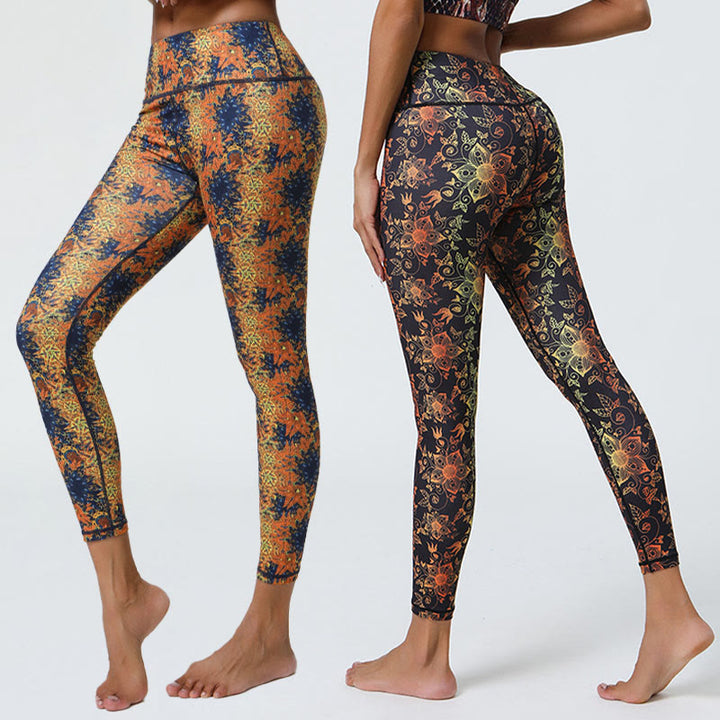 Buddha Stones Kwiaty Geometryczne Mandale Nadruk Sport Fitness Joga Wysoki Stan Legginsy Damskie Spodnie