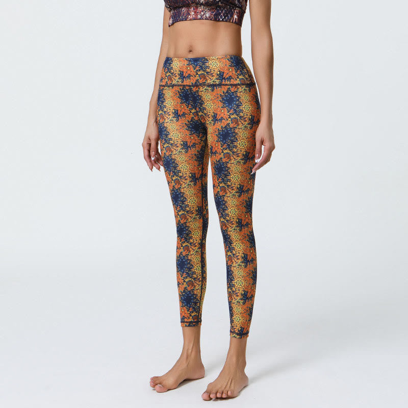 Buddha Stones Kwiaty Geometryczne Mandale Nadruk Sport Fitness Joga Wysoki Stan Legginsy Damskie Spodnie