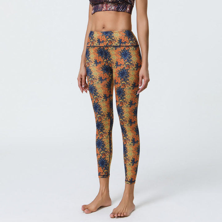 Buddha Stones Kwiaty Geometryczne Mandale Nadruk Sport Fitness Joga Wysoki Stan Legginsy Damskie Spodnie