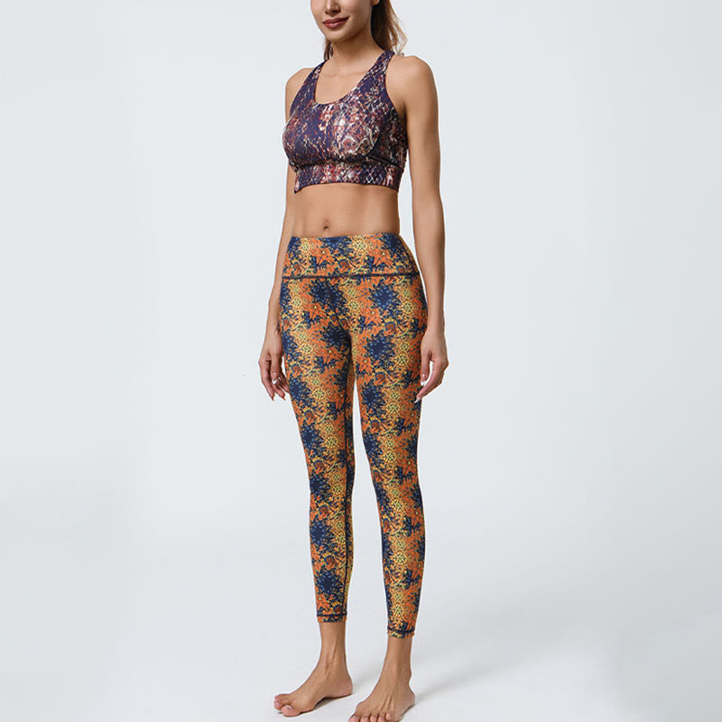 Buddha Stones Kwiaty Geometryczne Mandale Nadruk Sport Fitness Joga Wysoki Stan Legginsy Damskie Spodnie