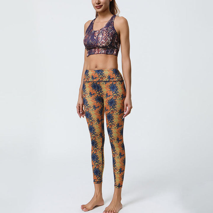 Buddha Stones Kwiaty Geometryczne Mandale Nadruk Sport Fitness Joga Wysoki Stan Legginsy Damskie Spodnie