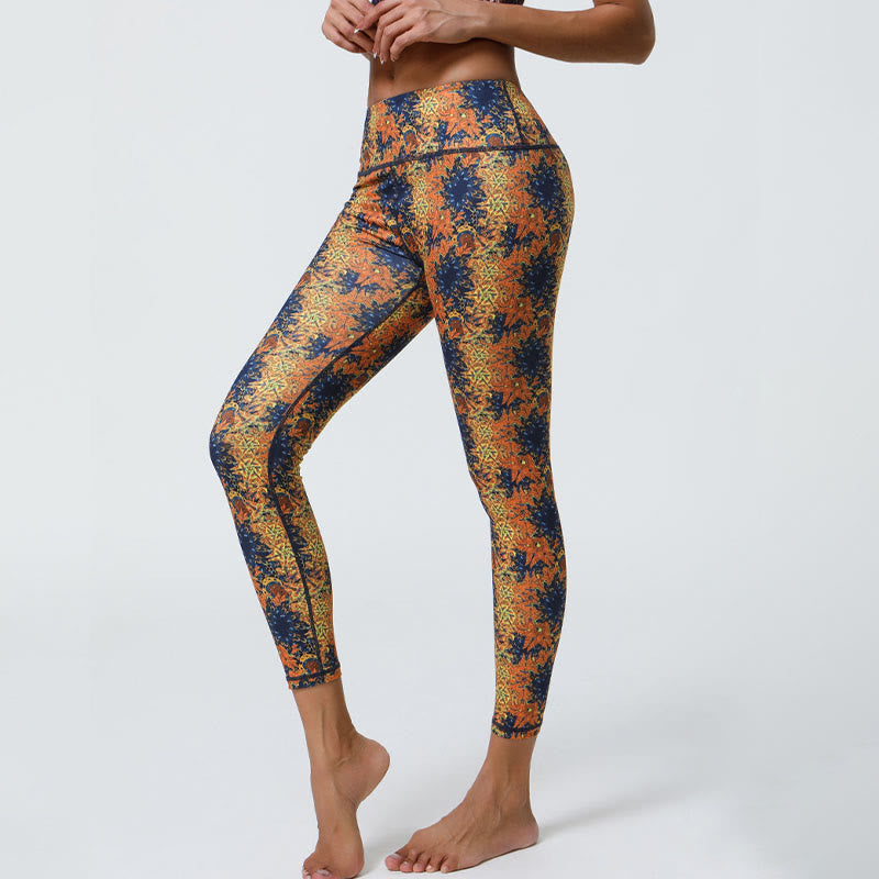 Buddha Stones Kwiaty Geometryczne Mandale Nadruk Sport Fitness Joga Wysoki Stan Legginsy Damskie Spodnie