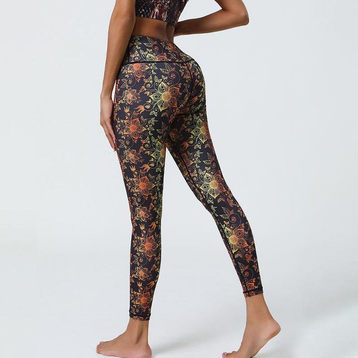Buddha Stones Kwiaty Geometryczne Mandale Nadruk Sport Fitness Joga Wysoki Stan Legginsy Damskie Spodnie