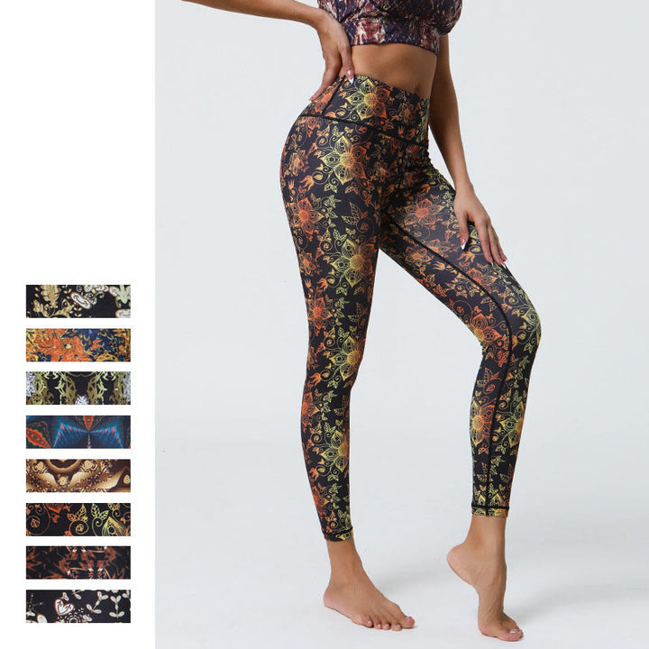 Buddha Stones Kwiaty Geometryczne Mandale Nadruk Sport Fitness Joga Wysoki Stan Legginsy Damskie Spodnie