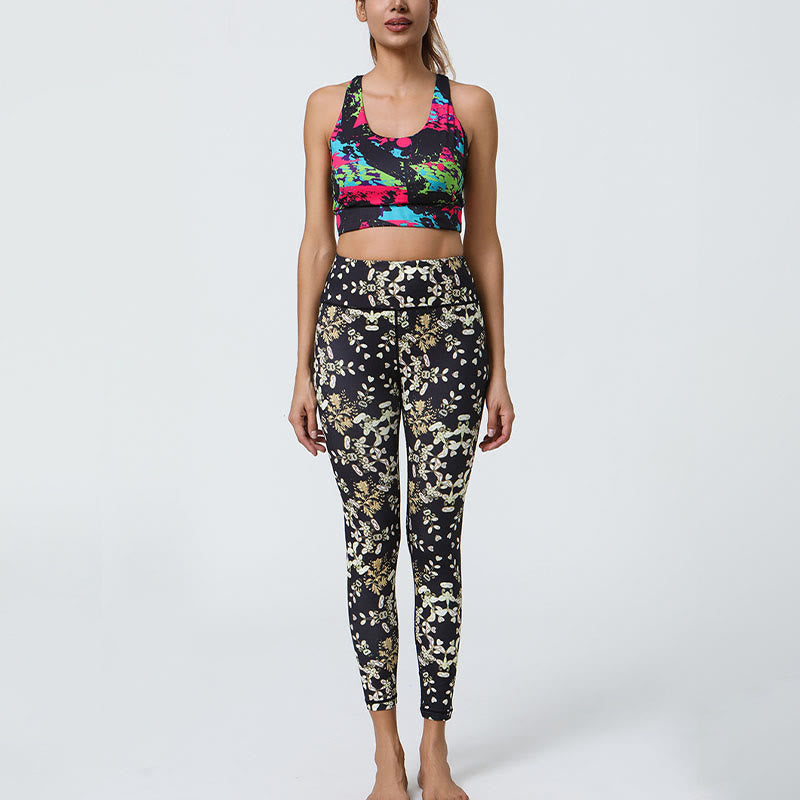 Buddha Stones Kwiaty Geometryczne Mandale Nadruk Sport Fitness Joga Wysoki Stan Legginsy Damskie Spodnie
