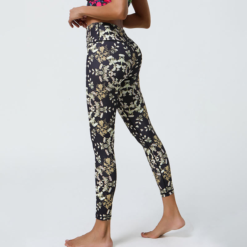 Buddha Stones Kwiaty Geometryczne Mandale Nadruk Sport Fitness Joga Wysoki Stan Legginsy Damskie Spodnie